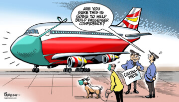 کاریکاتور : راه‌حل سفر هوایی بدون خطر کرونا کشف شد