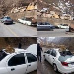 تصاویر | سرنوشت تلخ خودروهای مسافران گرفتار ریزش کوه در جاده هراز | هراز بسته شد